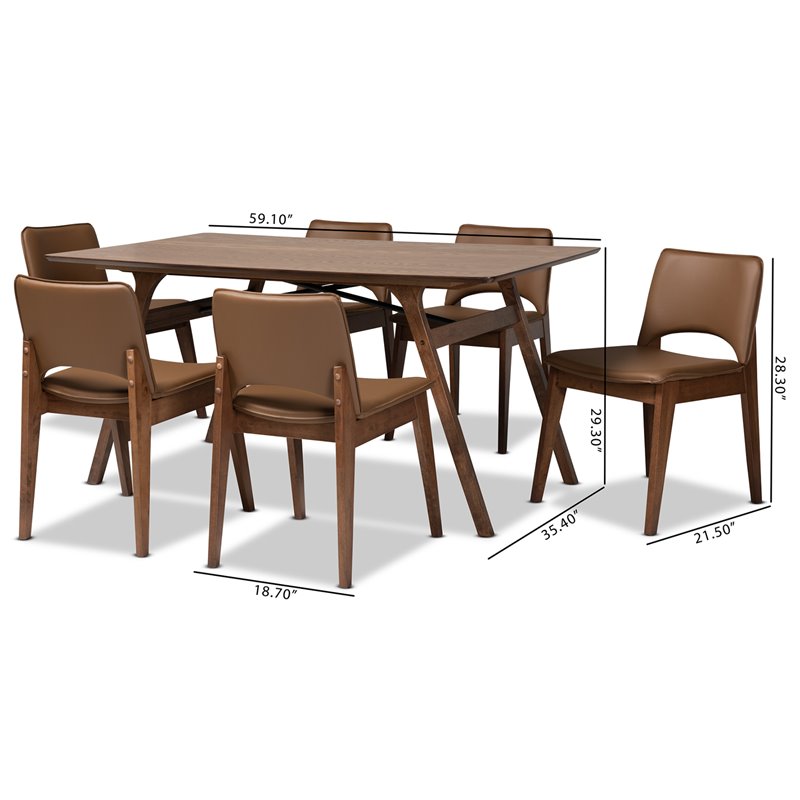 Bowery Hill Brown Faux Leather and Brown Wood 7-Piece Dining Set
