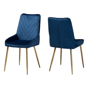 Bowery Hill 19.9&quot Modern Engineered Wood Dining Chair in Navy Blue (Set of 2)