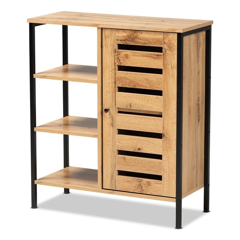 Bowery Hill Brown and Black Finished 1-Door Shoe Storage Cabinet