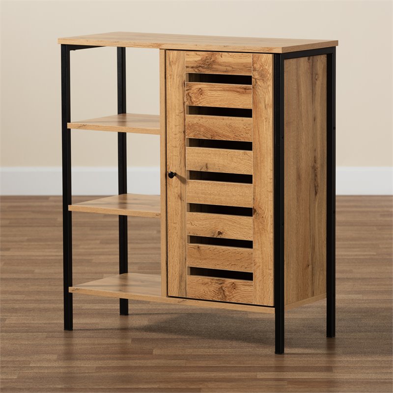 Bowery Hill Brown and Black Finished 1-Door Shoe Storage Cabinet