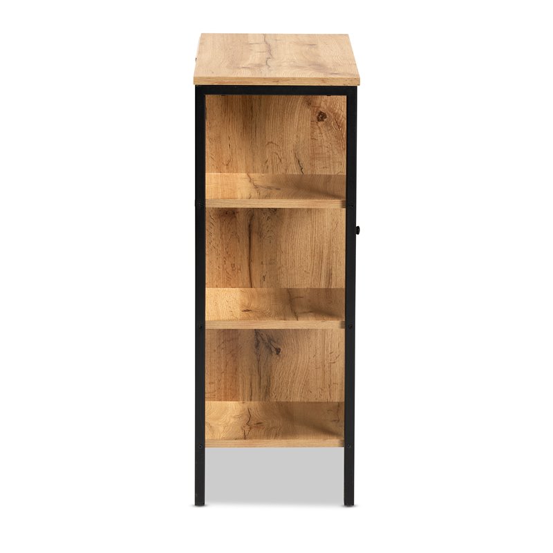 Bowery Hill Brown and Black Finished 1-Door Shoe Storage Cabinet