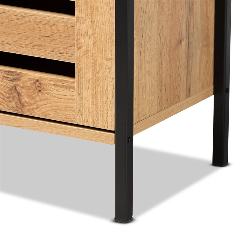 Bowery Hill Brown and Black Finished 1-Door Shoe Storage Cabinet