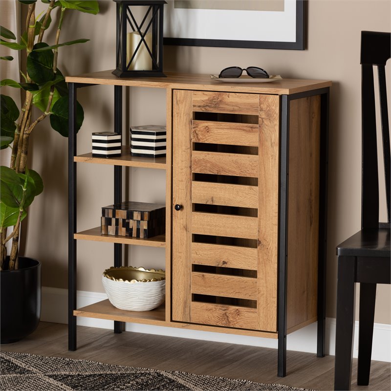 Bowery Hill Brown and Black Finished 1-Door Shoe Storage Cabinet