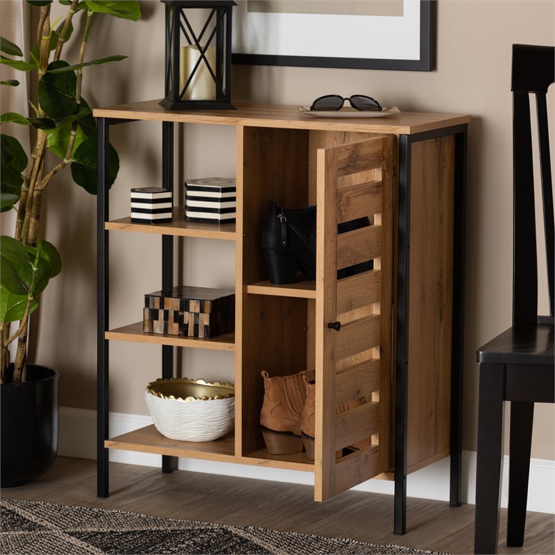 Bowery Hill Brown and Black Finished 1-Door Shoe Storage Cabinet