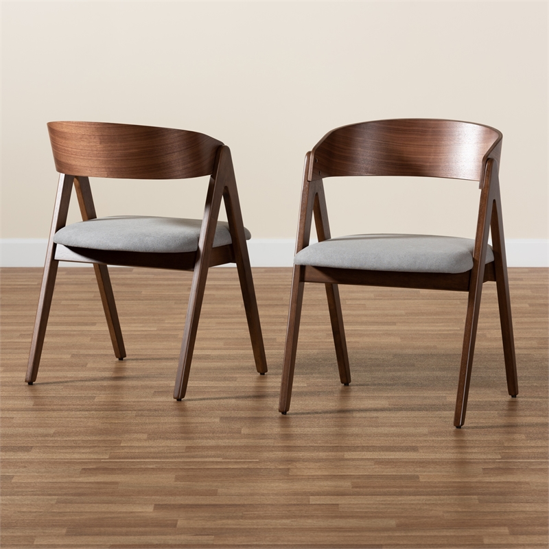 Bowery Hill Mid-Century Grey and Brown Finished Wood 2-Piece Dining Chair Set