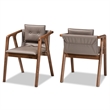 Bowery Hill Grey Leather and Brown Finished Wood Dining Chair Set