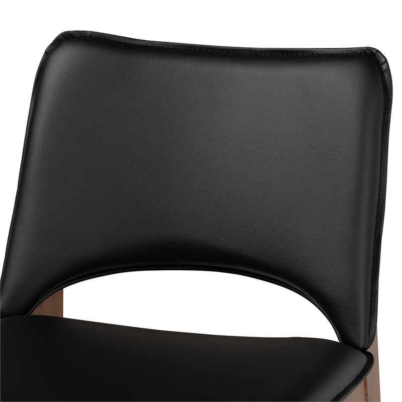 Bowery Hill Black Faux Leather and Brown Finished Dining Chair Set