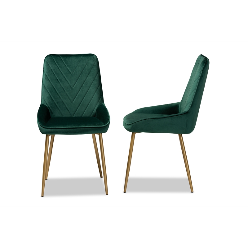 Bowery Hill Modern Green and Gold Finished Metal 2-Piece Dining Chair Set