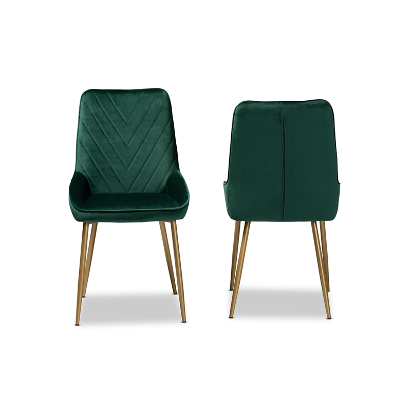 Bowery Hill Modern Green and Gold Finished Metal 2-Piece Dining Chair Set