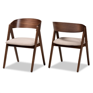 Bowery Hill Mid Century Beige and Brown Finished Wood 2-Piece Dining Chair Set