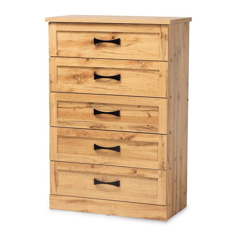 Bowery Hill Oak Brown Finished Wood 5-Drawer Tallboy Storage Chest