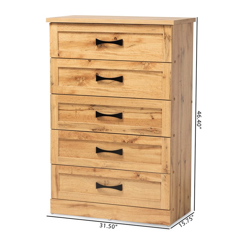 Bowery Hill Oak Brown Finished Wood 5-Drawer Tallboy Storage Chest