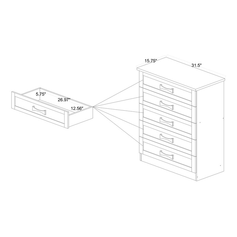 Bowery Hill Oak Brown Finished Wood 5-Drawer Tallboy Storage Chest