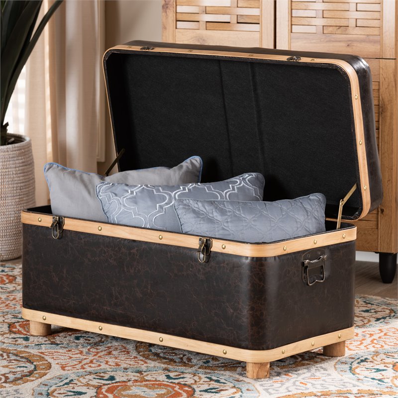 Bowery Hill Dark Brown and Oak Brown Finished Wood Storage Ottoman