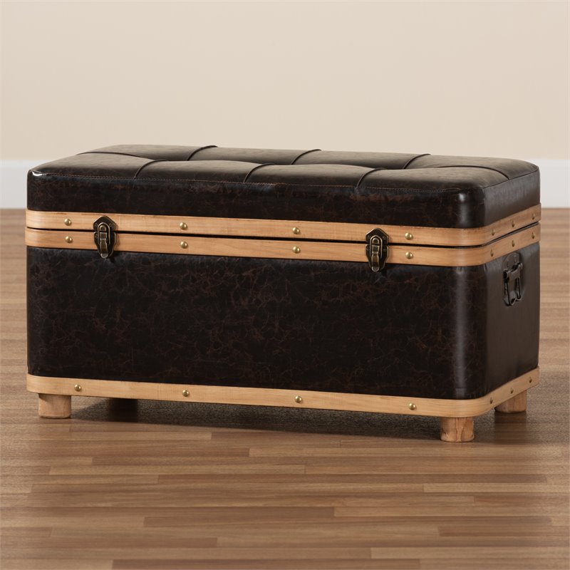Bowery Hill Dark Brown and Oak Brown Finished Wood Storage Ottoman