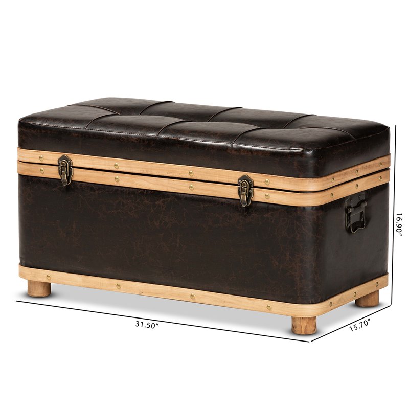 Bowery Hill Dark Brown and Oak Brown Finished Wood Storage Ottoman