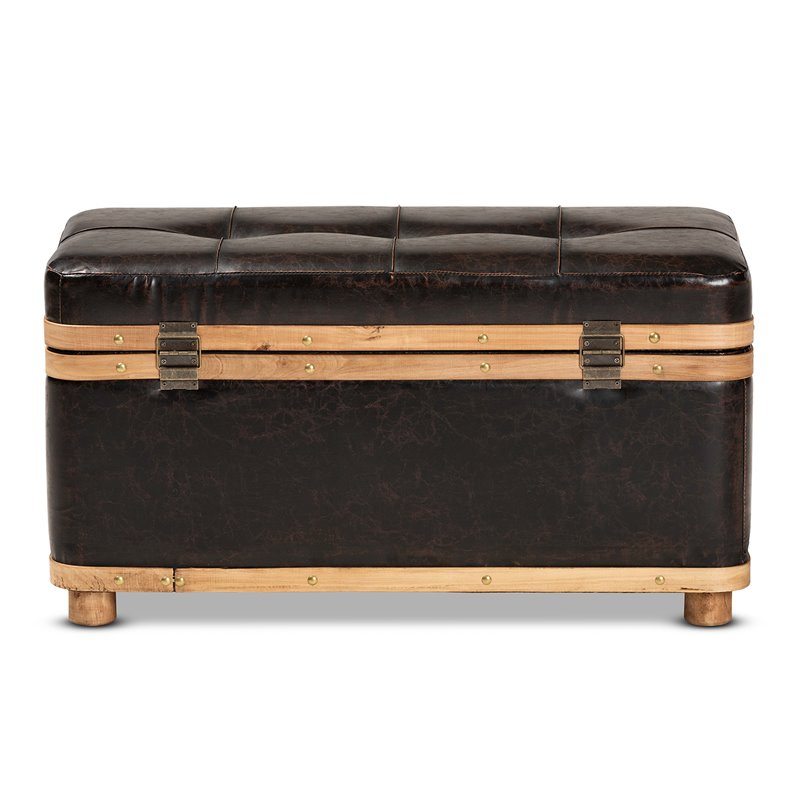 Bowery Hill Dark Brown and Oak Brown Finished Wood Storage Ottoman