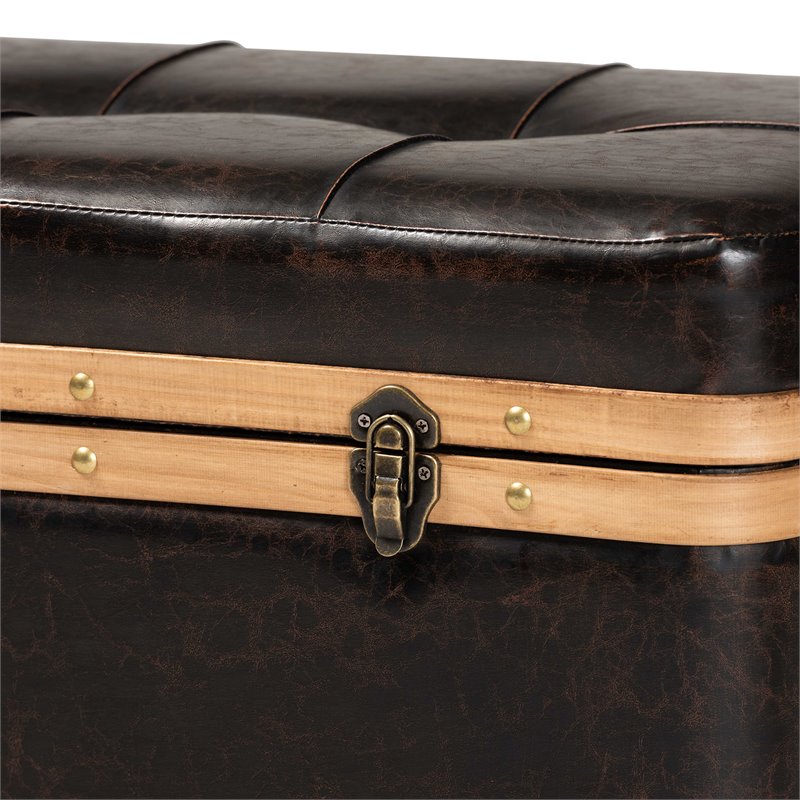Bowery Hill Dark Brown and Oak Brown Finished Wood Storage Ottoman