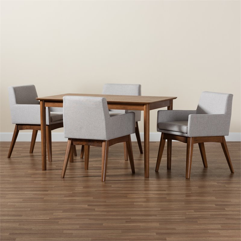 Bowery Hill Beige and Walnut Brown Finished Wood 5-Piece Dining Set
