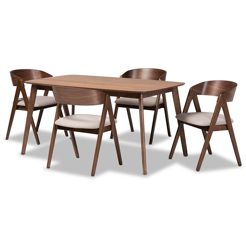 Bowery Hill Mid Century Beige and Walnut Brown Finished Wood 5-Piece Dining Set