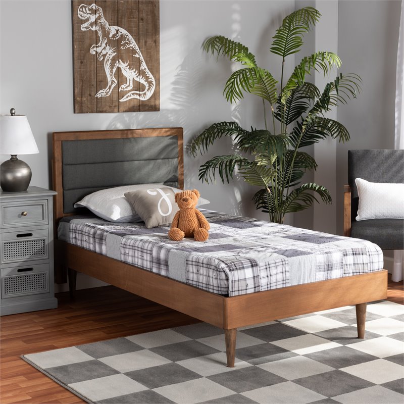 Bowery Hill Dark Grey and Brown Finished Wood Twin Size Platform Bed