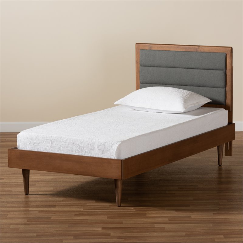 Bowery Hill Dark Grey and Brown Finished Wood Twin Size Platform Bed