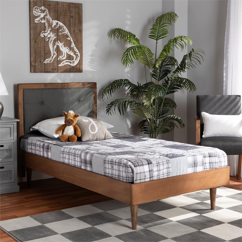 Bowery Hill Dark Grey and Brown Finished Wood Twin Size Platform Bed