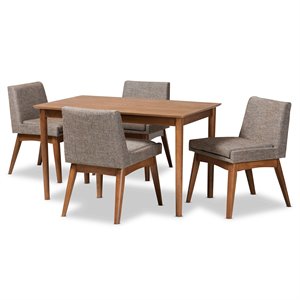 Bowery Hill Fabric and Walnut Brown Finished Wood 5-Piece Dining Set