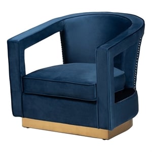 Bowery Hill 16.5&quot Modern Velvet Upholstered Armchair in Blue/Gold