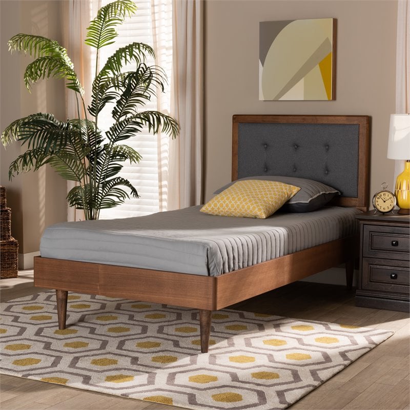 Bowery Hill Dark Grey and Brown Finished Wood Twin Size Platform Bed