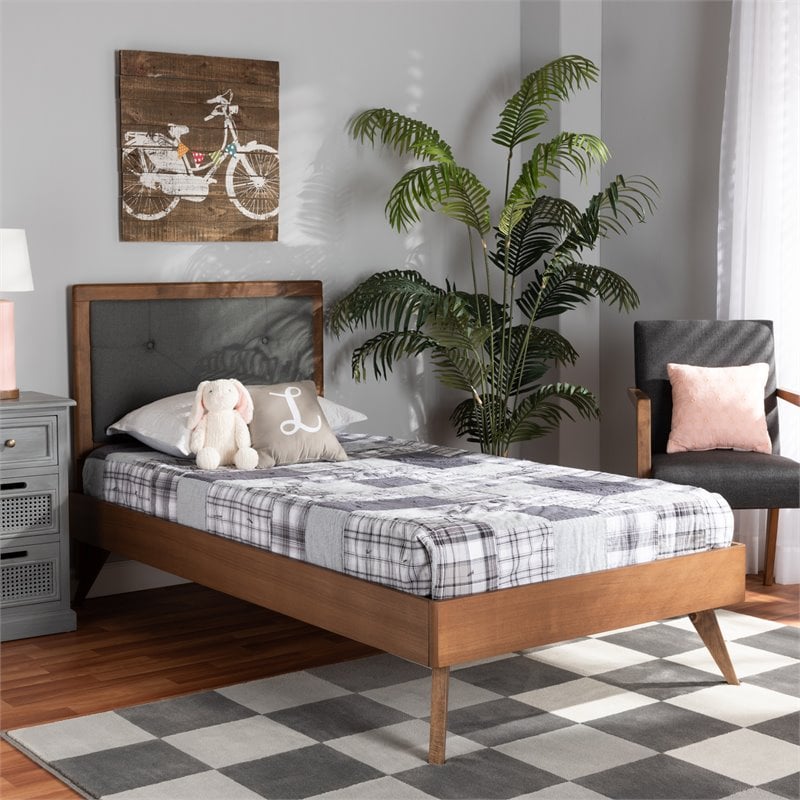 Bowery Hill Dark Grey and Brown Finished Wood Twin Size Platform Bed