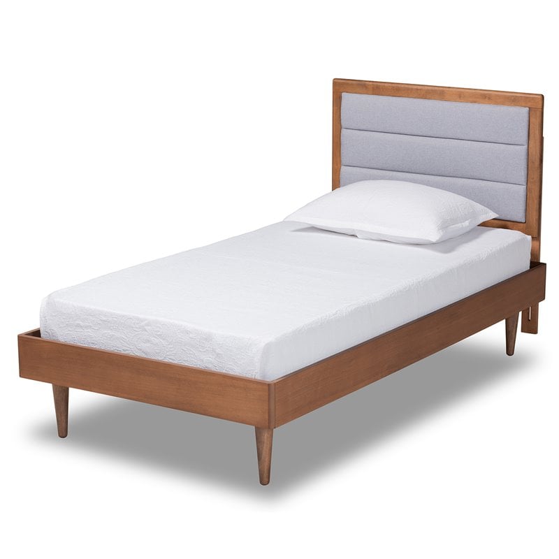 Bowery Hill Light Grey and Brown Finished Wood Twin Size Platform Bed