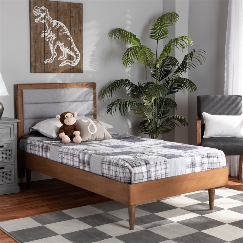 Bowery Hill Light Grey and Brown Finished Wood Twin Size Platform Bed