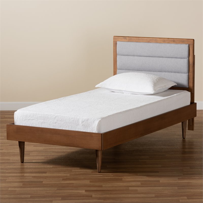 Bowery Hill Light Grey and Brown Finished Wood Twin Size Platform Bed