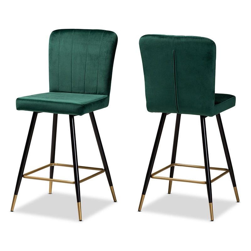 Bowery Hill Green Black and Gold Finished Metal 2-Piece Bar Stool Set