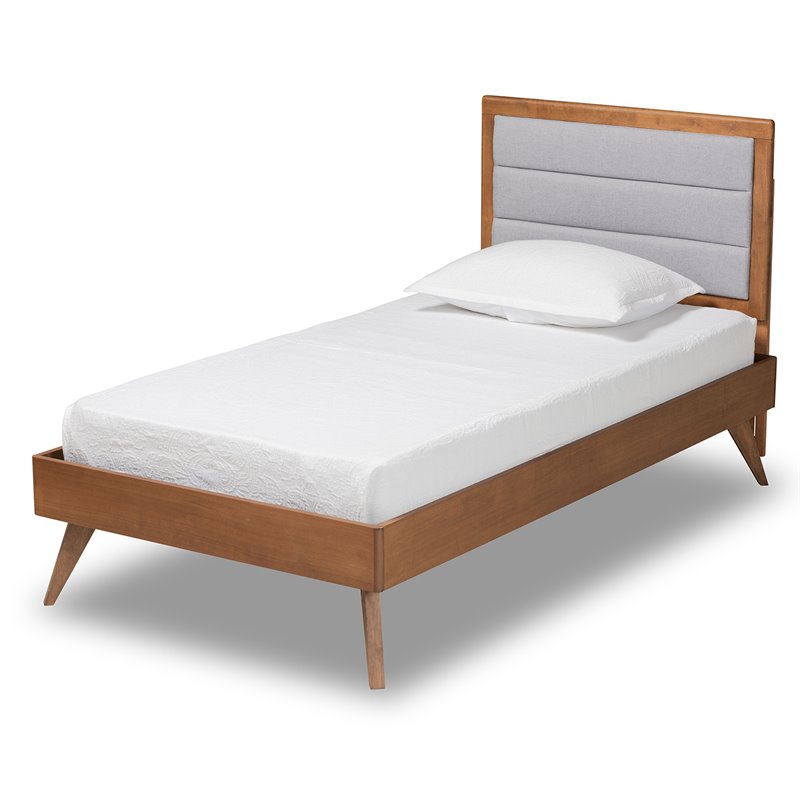 Bowery Hill Light Grey and Brown Finished Wood Twin Size Platform Bed