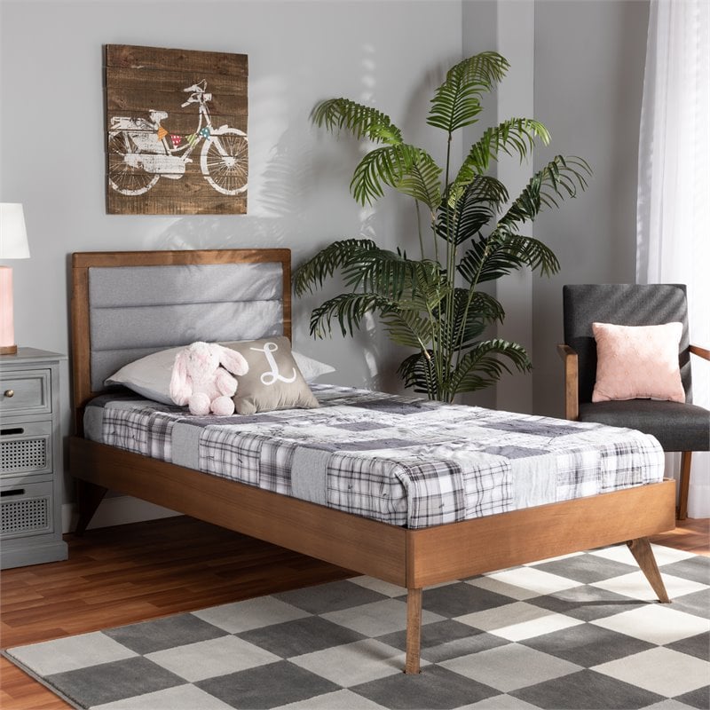 Bowery Hill Light Grey and Brown Finished Wood Twin Size Platform Bed