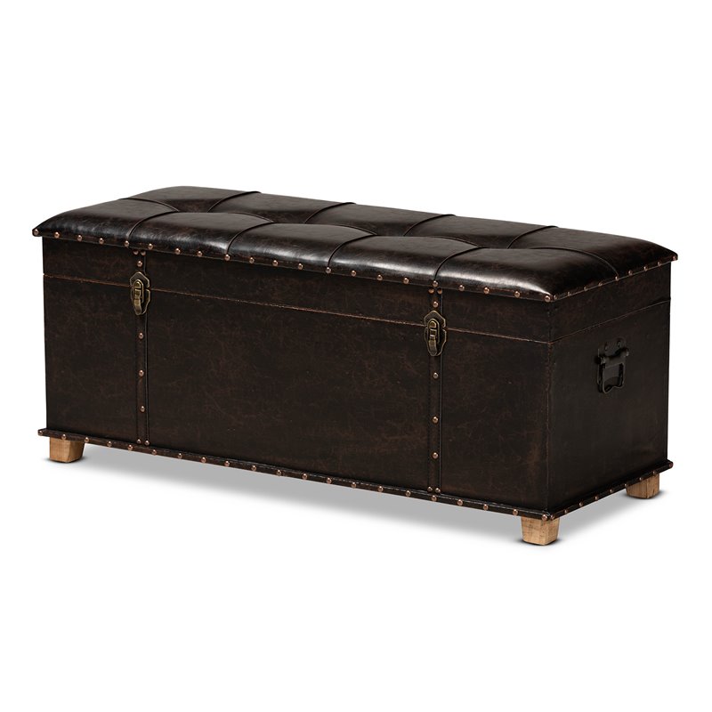 Bowery Hill Rustic Dark Brown and Brown Finished Wood Storage Ottoman