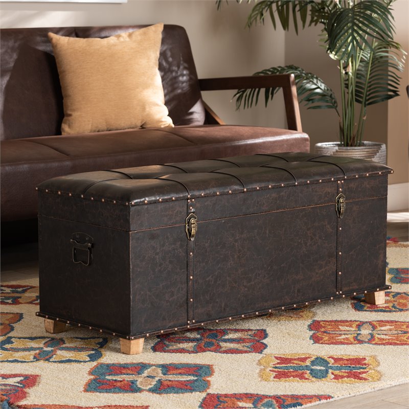 Bowery Hill Rustic Dark Brown and Brown Finished Wood Storage Ottoman