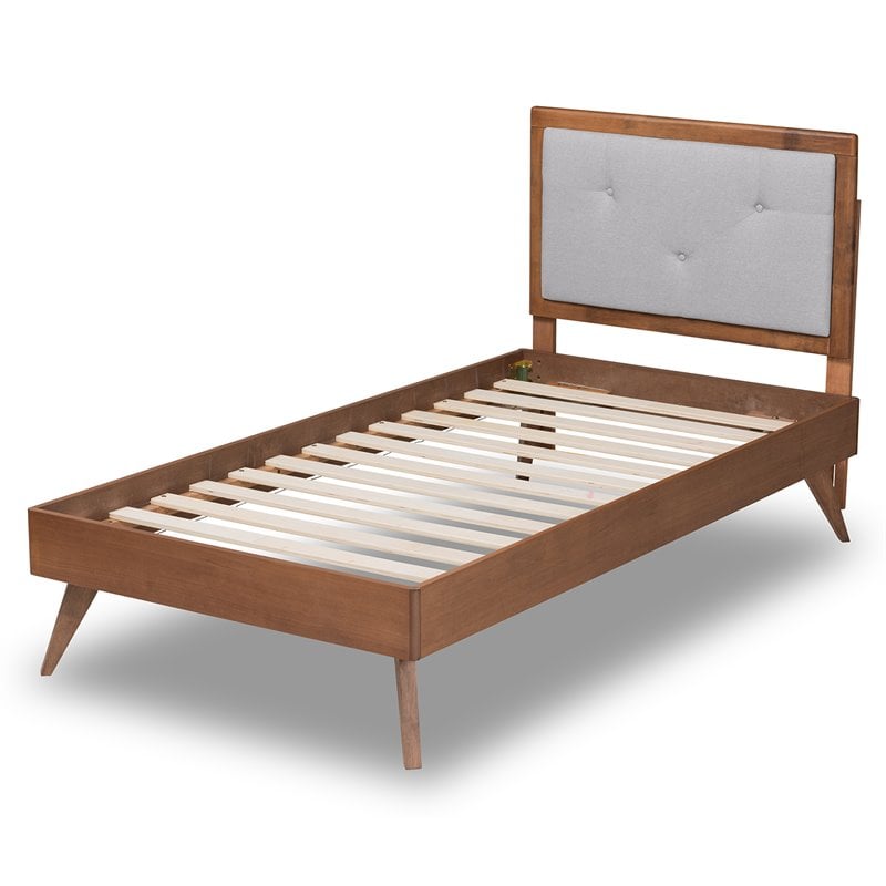 Bowery Hill Light Grey and Brown Finished Wood Twin Size Platform Bed