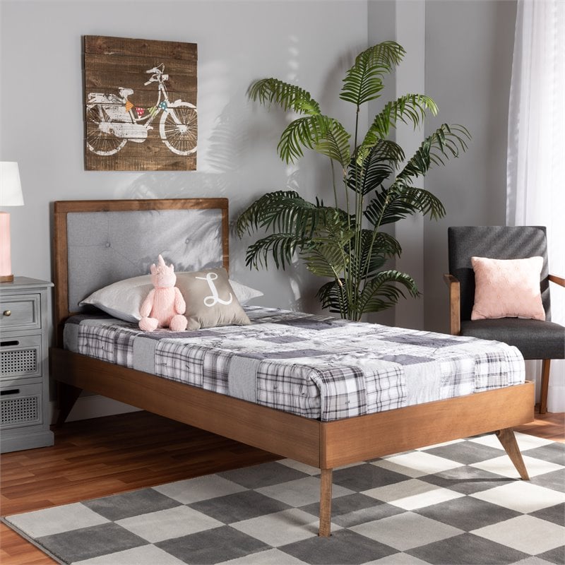Bowery Hill Light Grey and Brown Finished Wood Twin Size Platform Bed