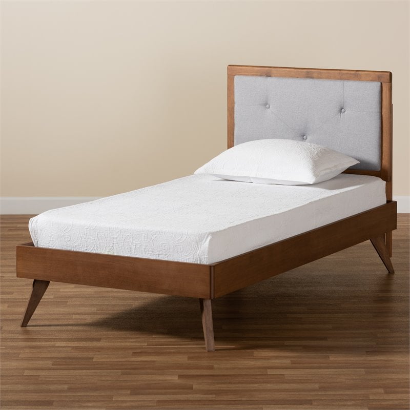 Bowery Hill Light Grey and Brown Finished Wood Twin Size Platform Bed