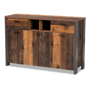 bowery hill brown finished wood and grey metal 3-door sideboard buffet