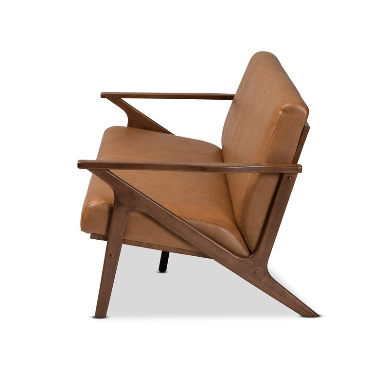 Bowery Hill Walnut Brown Finished Wood and Tan Faux Leather Effect Sofa