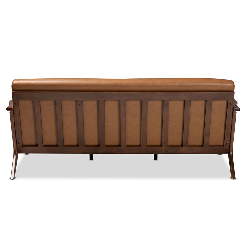 Bowery Hill Walnut Brown Finished Wood and Tan Faux Leather Effect Sofa