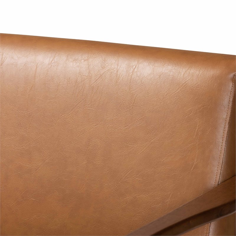 Bowery Hill Walnut Brown Finished Wood and Tan Faux Leather Effect Sofa
