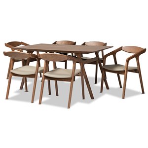 Bowery Hill Grey Faux Leather and Brown Finished Wood 7-Piece Dining Set