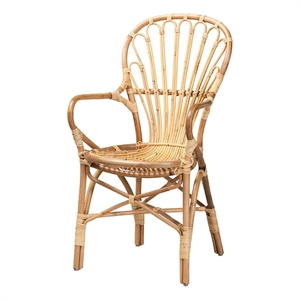 Bowery Hill 17.7&quot Modern Rattan Curved Arms Armchair in Natural
