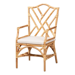 Bowery Hill 16.9&quot Modern Rattan/Fabric Armchair in Natural/Beige