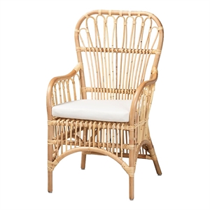 Bowery Hill Rattan Natural Beige Armchair Rectangular Fully Assembled